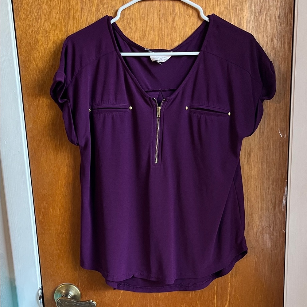 Elegant Purple Blouse with Zipper Accent